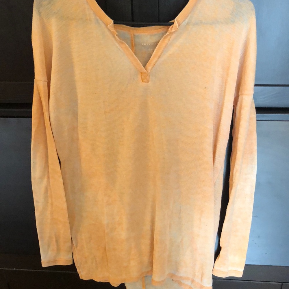 American Eagle Waffle Knit Yellow Top